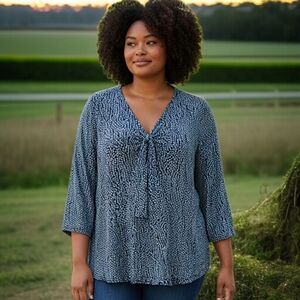 Style & Co Blouse 1X Top‎ Plus Career Hippie Indie Stretchy Sheer Overlay Boho